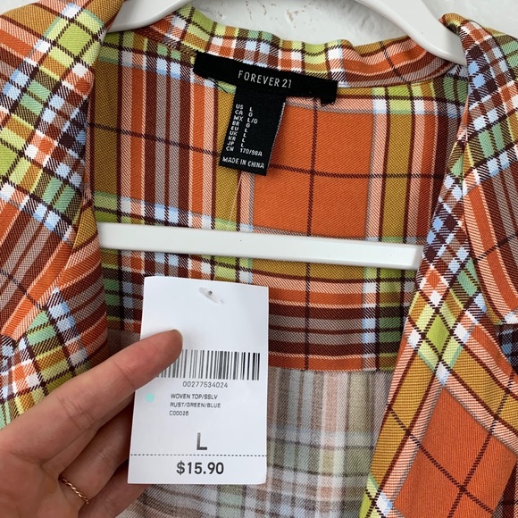 NWT Forever 21 plaid tie front crop top sz Large - Picture 7 of 8